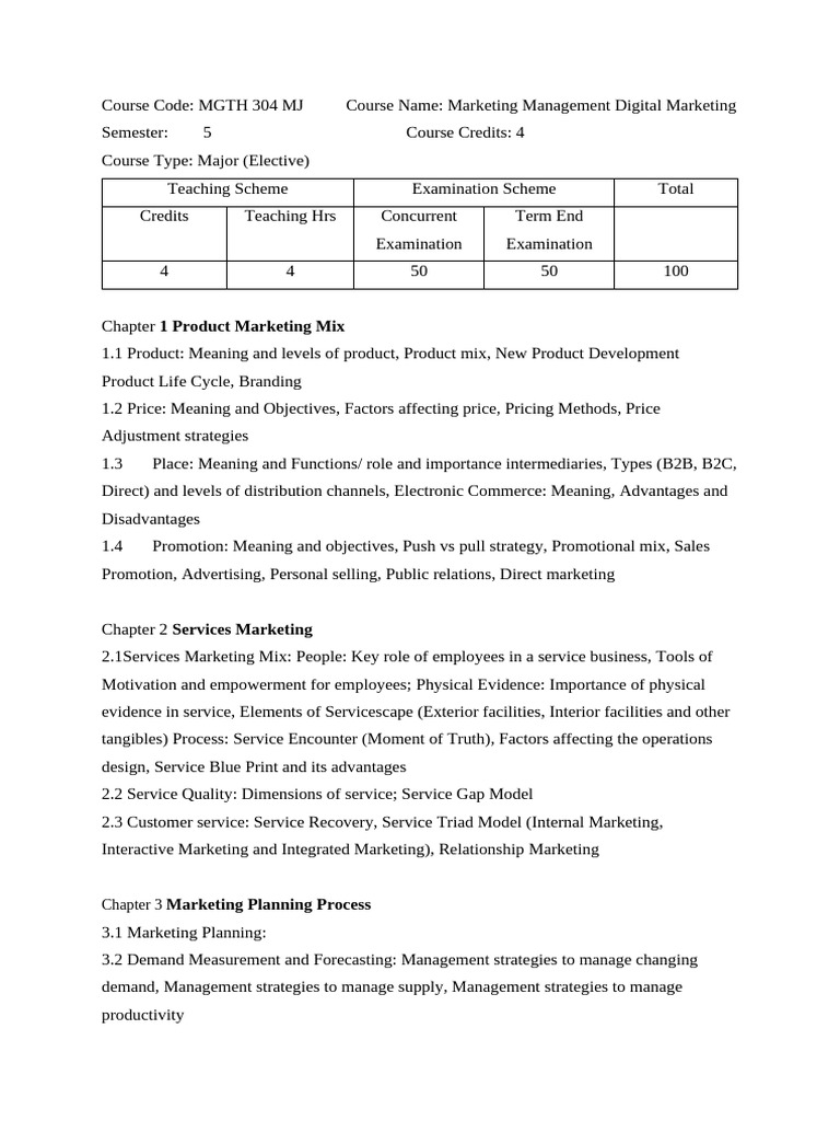 Marketing Management Course Overview | PDF | Marketing | Sales