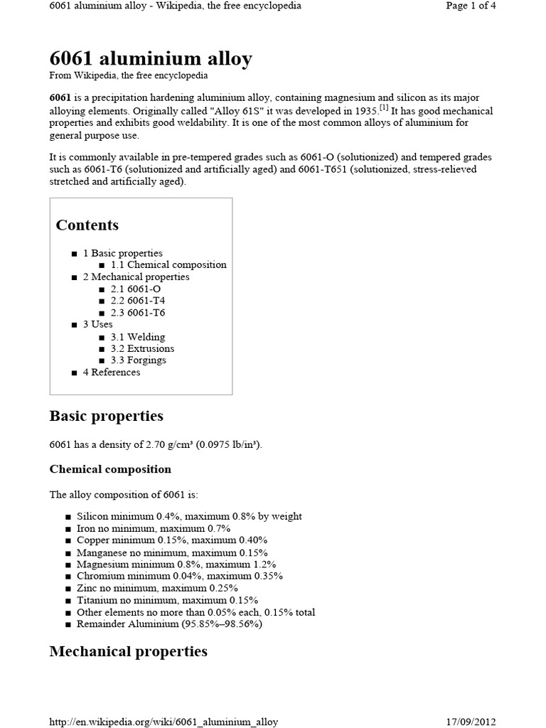 6061 Aluminium Alloy Composition | PDF | Industrial Processes ...