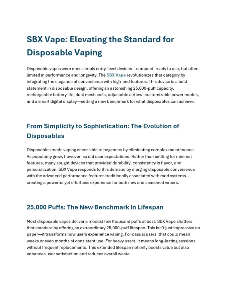 SBX Vape: Revolutionizing Disposable Vaping | PDF
