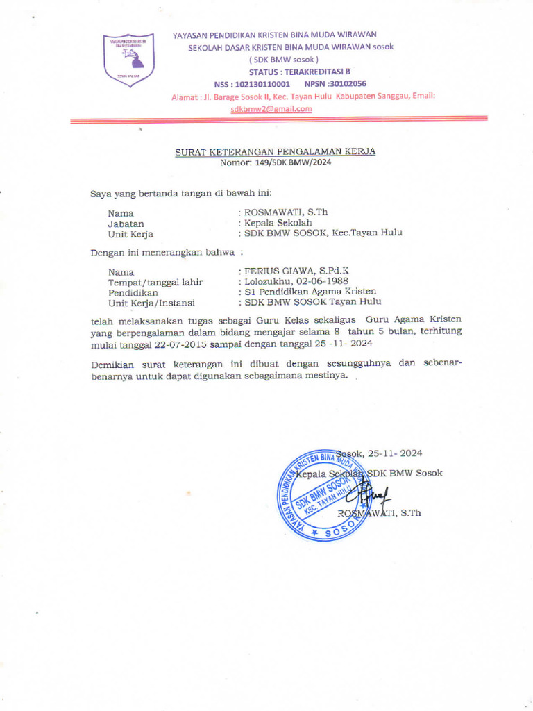 Surat Pengalam Krja Ferius | PDF