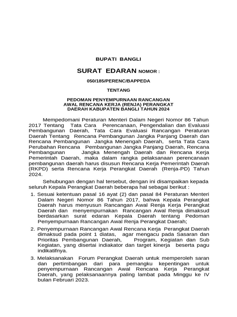 Surat Edaran Renja PD 2024 - Compress | PDF