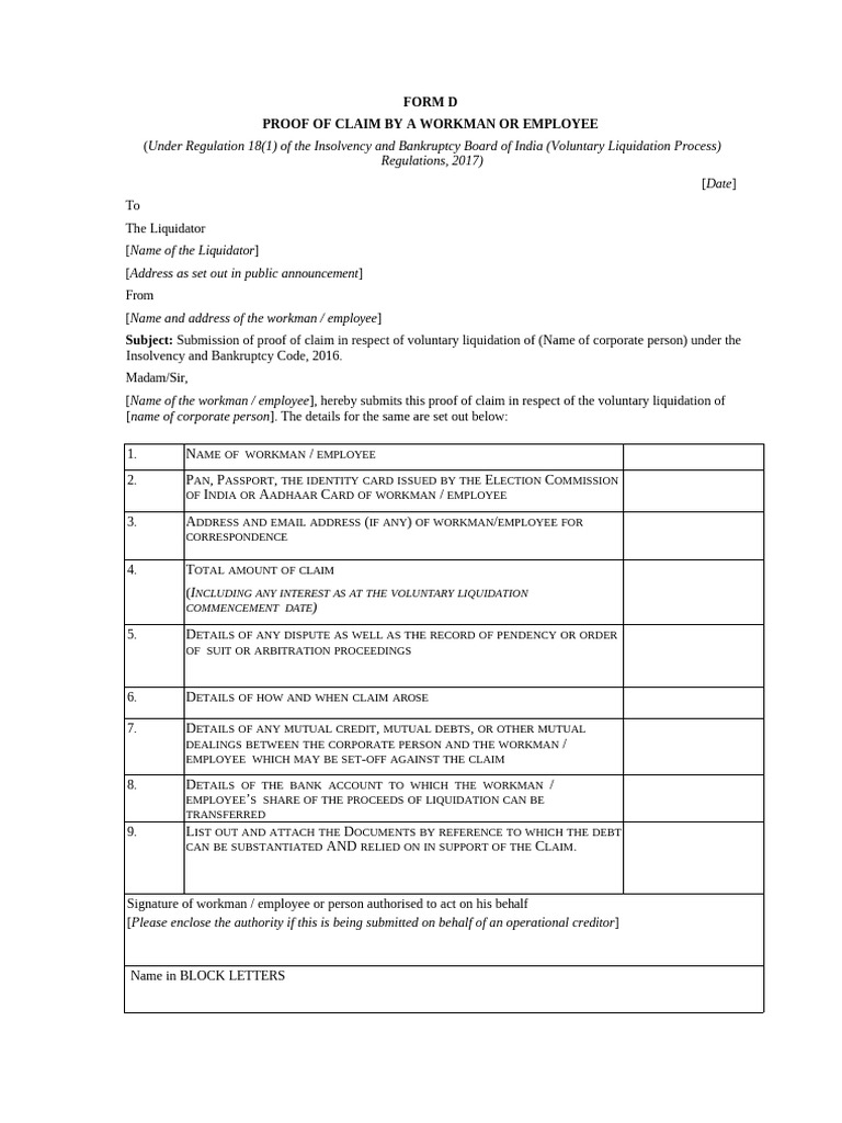 Employee Claim Submission Form D | PDF | Affidavit | Business Law