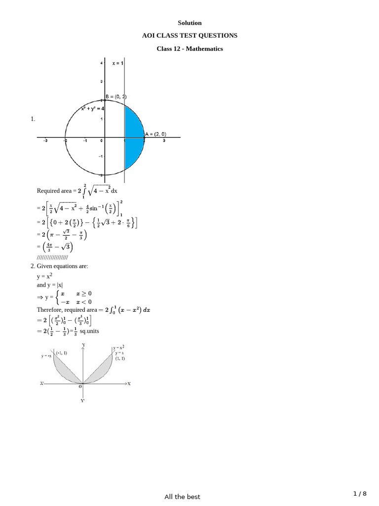 AOI Solutions-Classtest-Class 12 | PDF | Mathematics