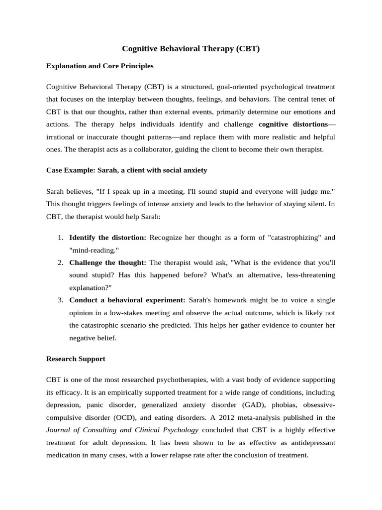 Understanding Cognitive Behavioral Therapy | PDF | Cognitive Behavioral ...