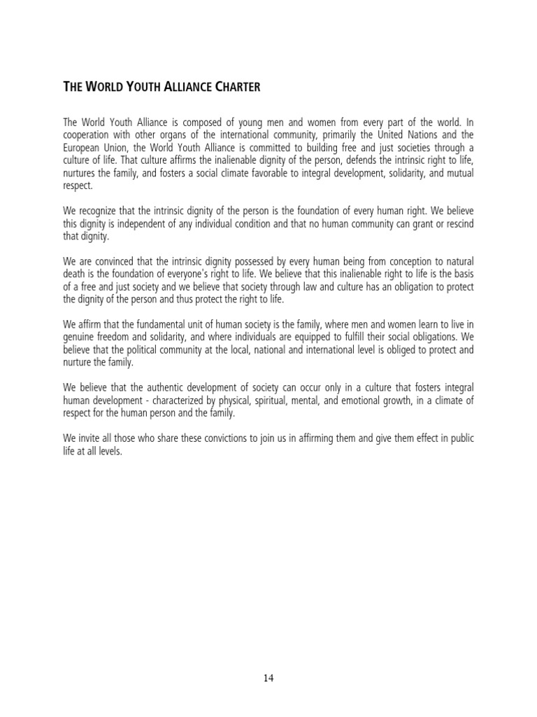 1.4. The World Youth Alliance Charter | PDF