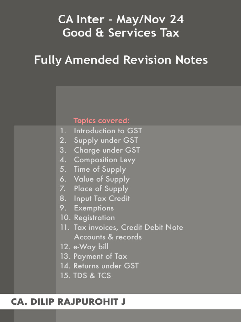 GST Revision Notes for CA Inter 2024 | PDF | Government Finances | Payments