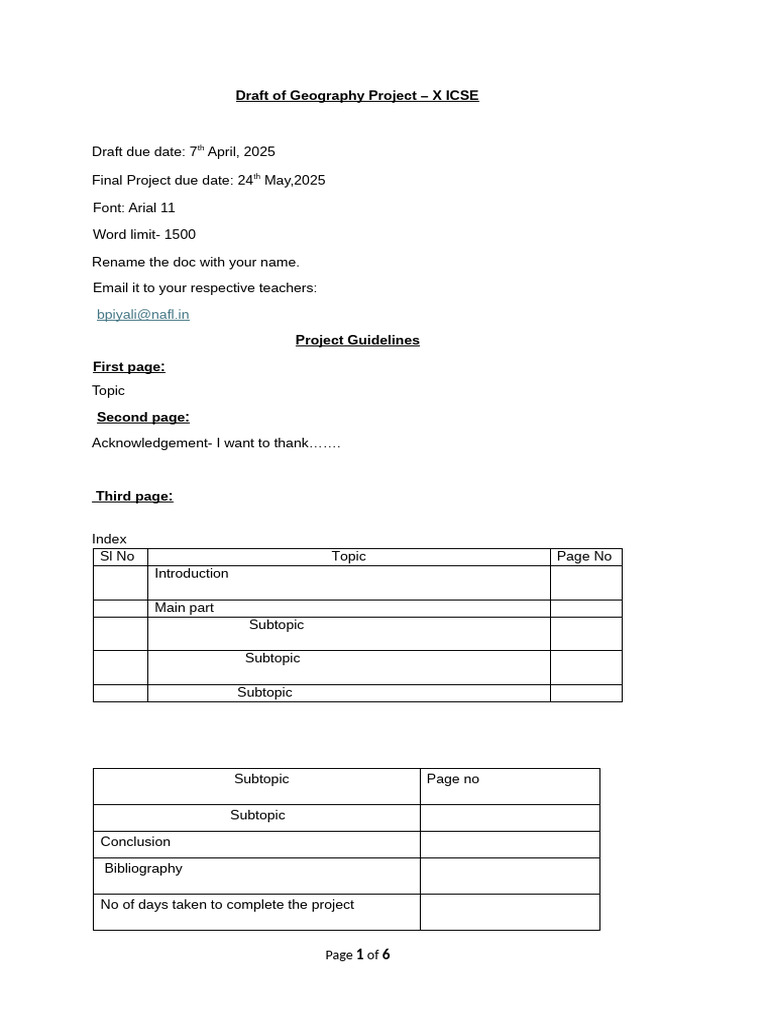 Guidelines and Topics For The Draft of Geography Project | PDF ...