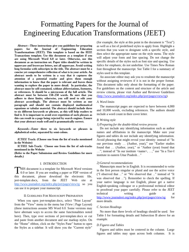 Guidelines for JEET Paper Submission | PDF | Citation | Note (Typography)