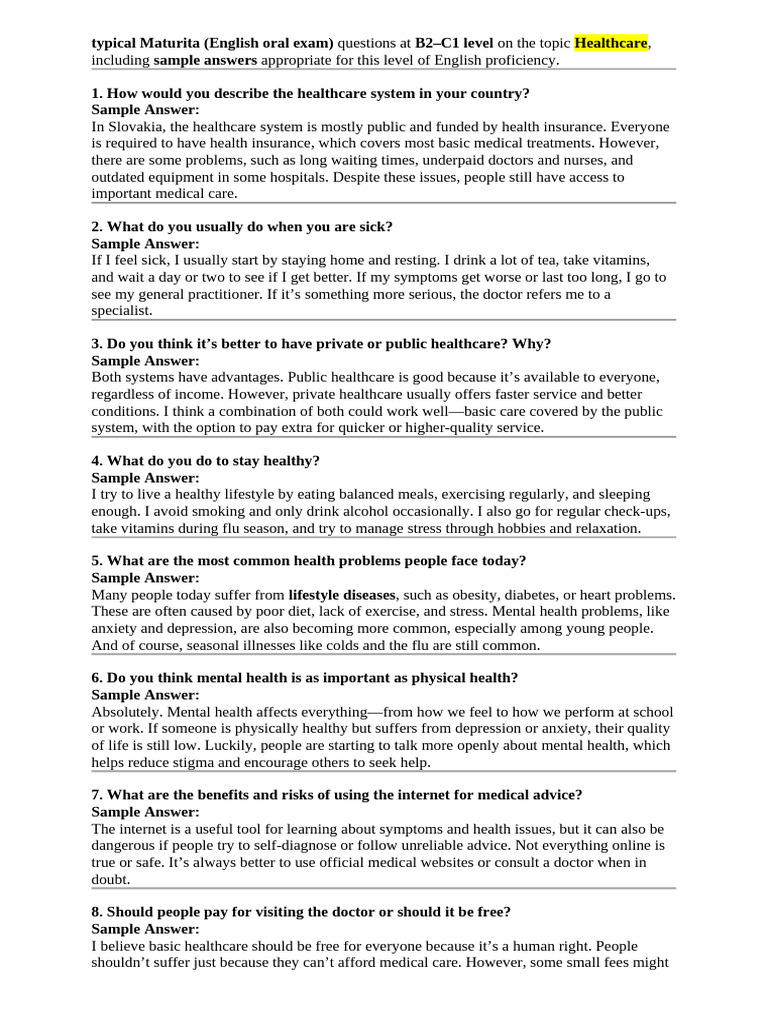 Healthcare Interview Questions and Answers | PDF | Mental Health | Medicine