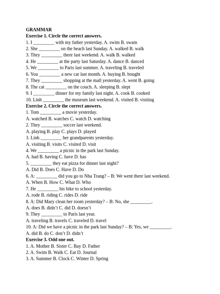 Grammar Exercises for Past Tense Practice | PDF