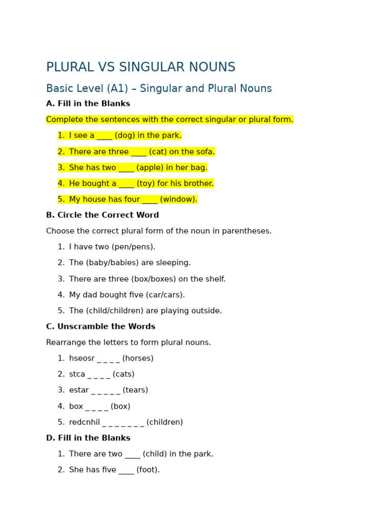 Understanding Singular and Plural Nouns | PDF | Plural | Grammatical Number