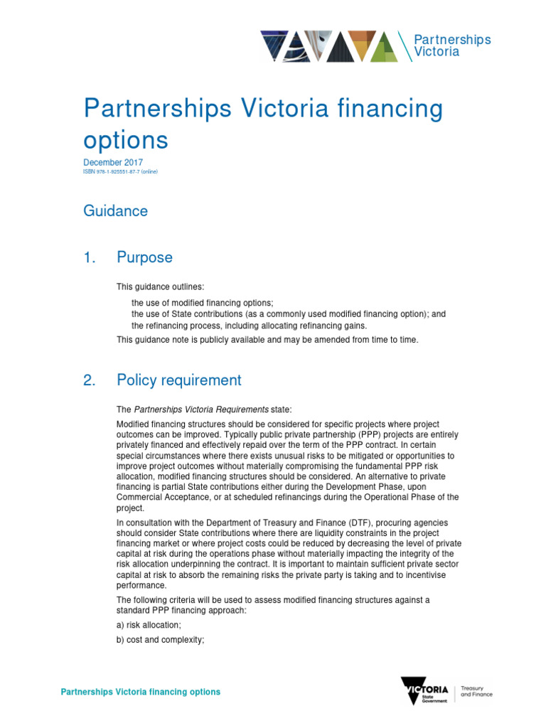 Guidance Note Partnerships Victoria Financing Options | PDF | Public ...