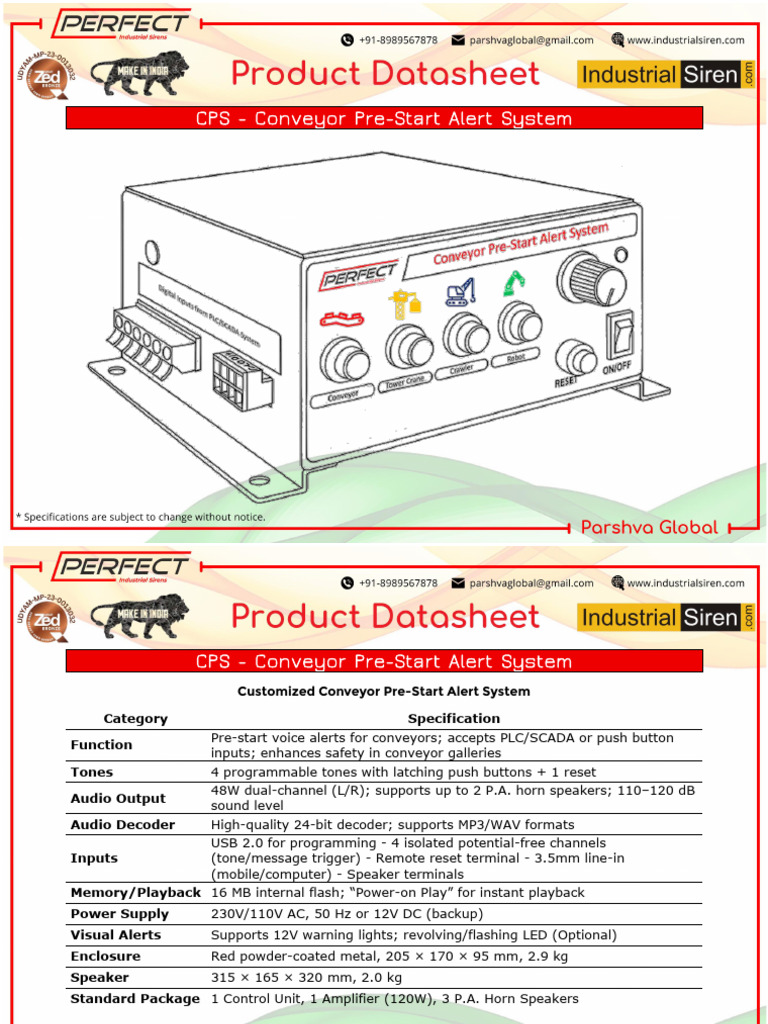CPS Conveyor Pre-Start Alert System | PDF | Loudspeaker | Programmable ...