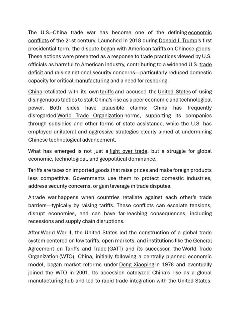 U.S.-China Trade War Overview | PDF | World Trade Organization | Tariff