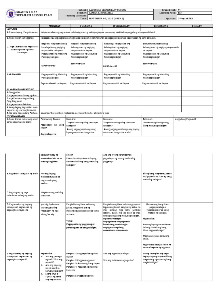 DLP - Esp 6 - Q2 - W2 | PDF