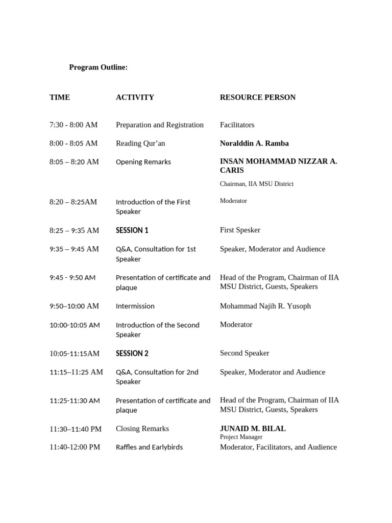 Islamic Seminar Flow of Program | PDF