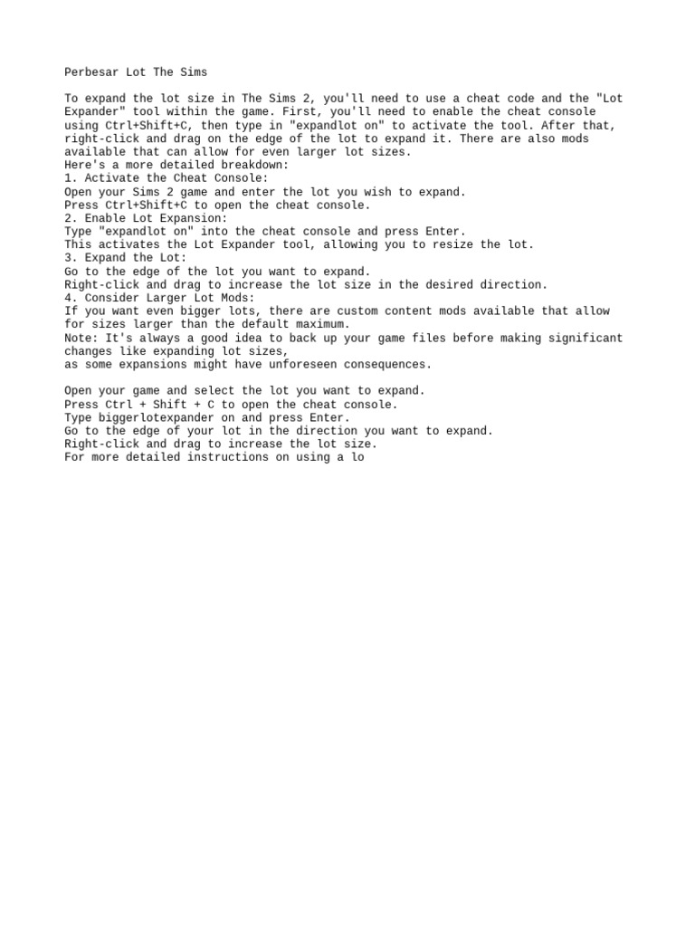 Perbesar Lot The Sims | PDF