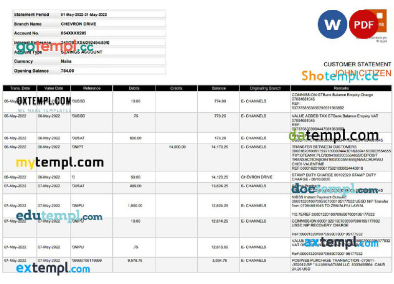 Doctempl - Nigeria GTbanking Statement, Word and PDF Template, Version ...