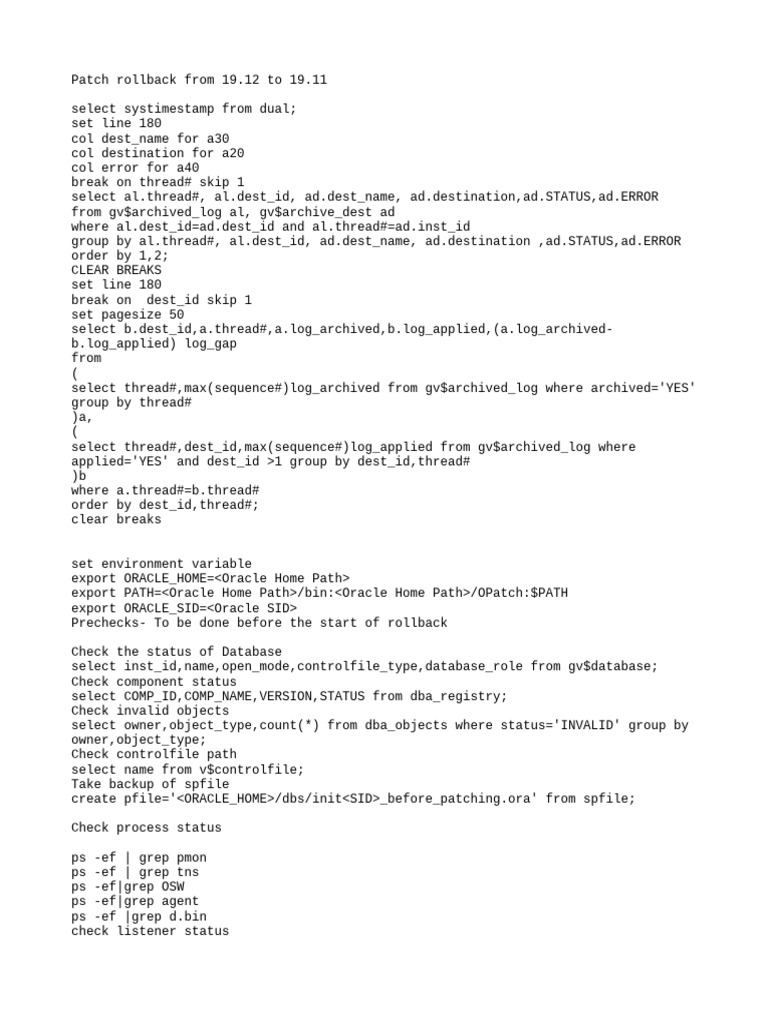 Patch Rollback From 19.12 To 19.11 | PDF | Computer Data | Information ...