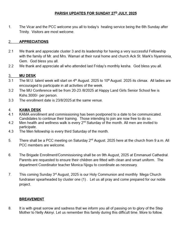 Parish Updates for July 27, 2025 | PDF