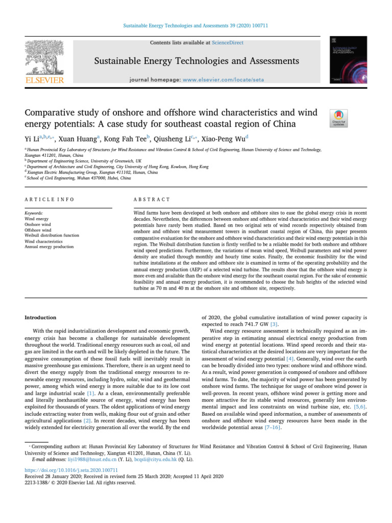 Comparative Study of Onshore and Offshore Wind Charac | PDF | Wind ...
