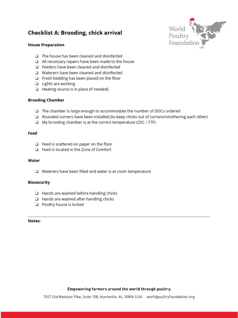 Brooding Checklist for Chick Care | PDF | Poultry Farming | Birds