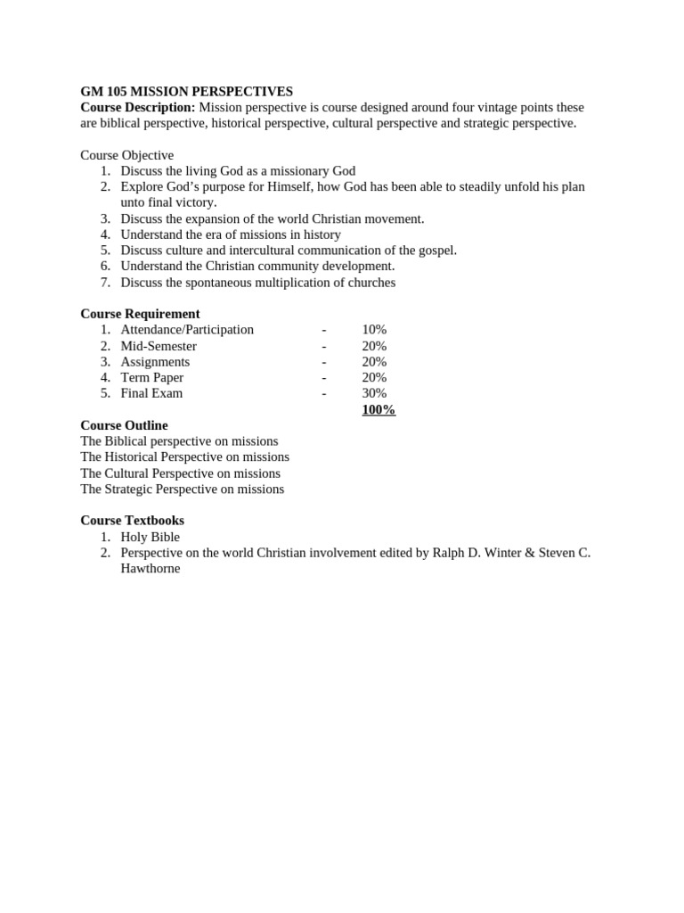 Mission Perspectives Course Overview | PDF