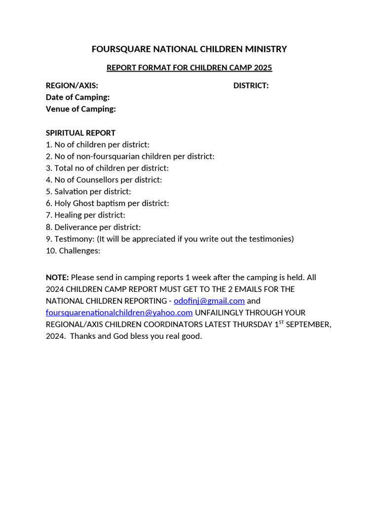 Children Camp Report Format-1 | PDF