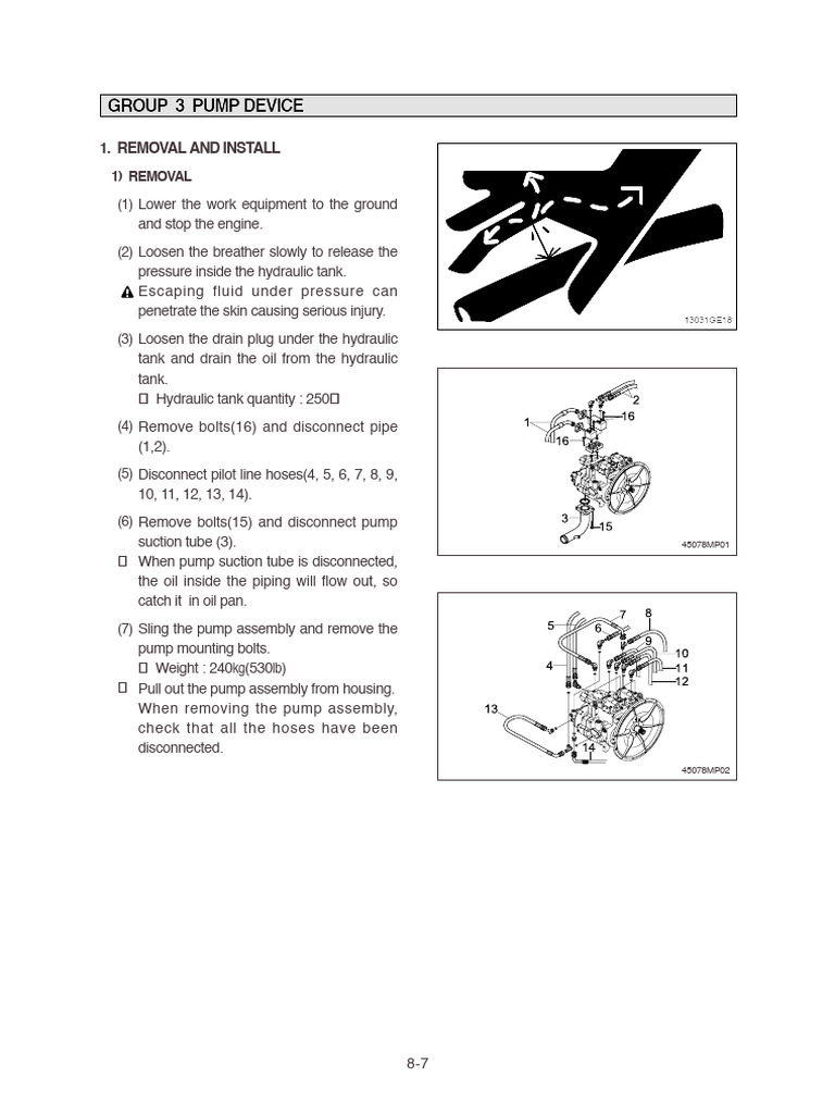 Hydraulic Pump Removal and Installation Guide | PDF | Screw | Pump