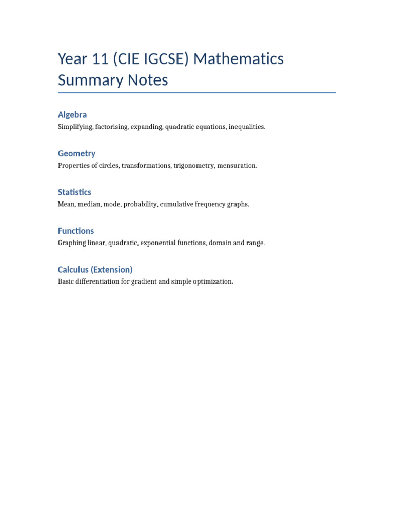 Year11 CIE Math Notes | PDF