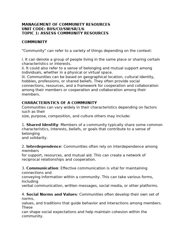 Community Resource Management Strategies | PDF | Questionnaire | Interview