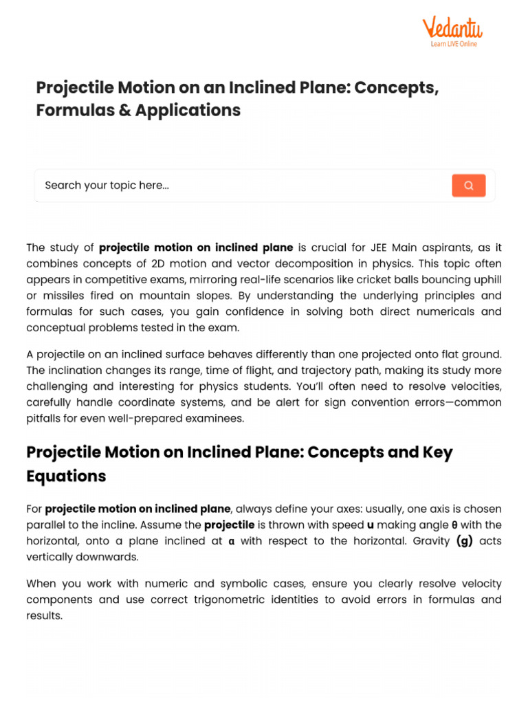 Projectile Motion On An Inclined Plane - Concepts, Formulas ...