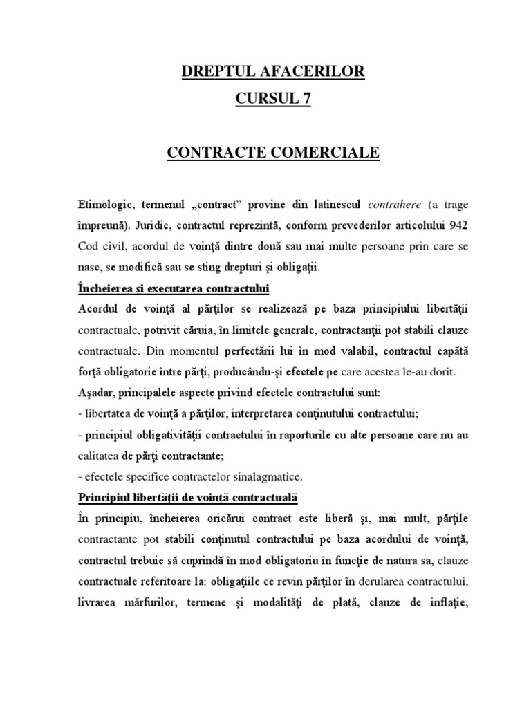Cursul 7 Contractele Comerciale | PDF