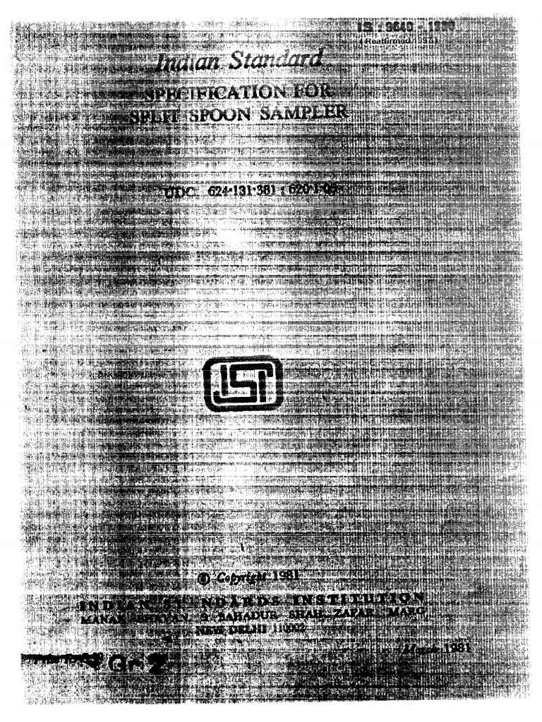 Is 9640-1980 - Split Spoon Sampler | PDF