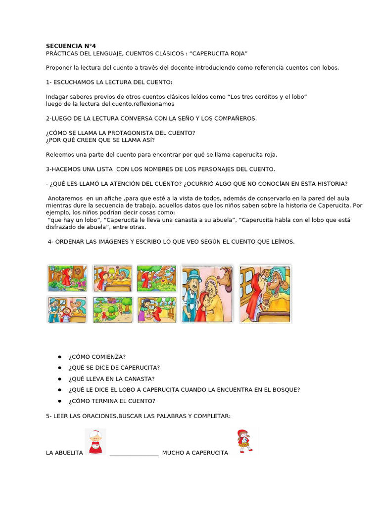 Actividades de Caperucita Roja en Clase | PDF | Caperucita Roja