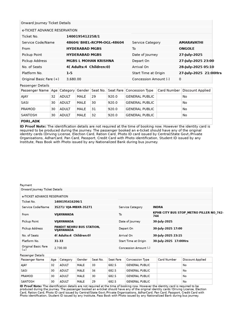 Onward Journey Ticket Details for Buses | PDF | Identity Document ...