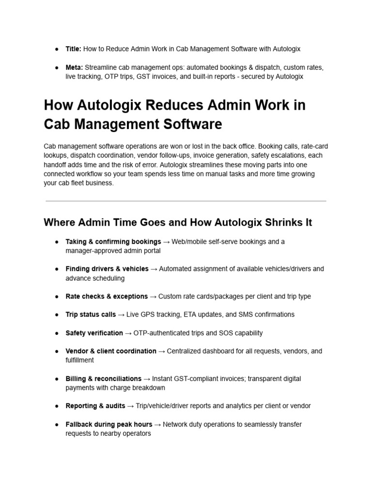 Streamlining Cab Management with Autologix | PDF | Pricing