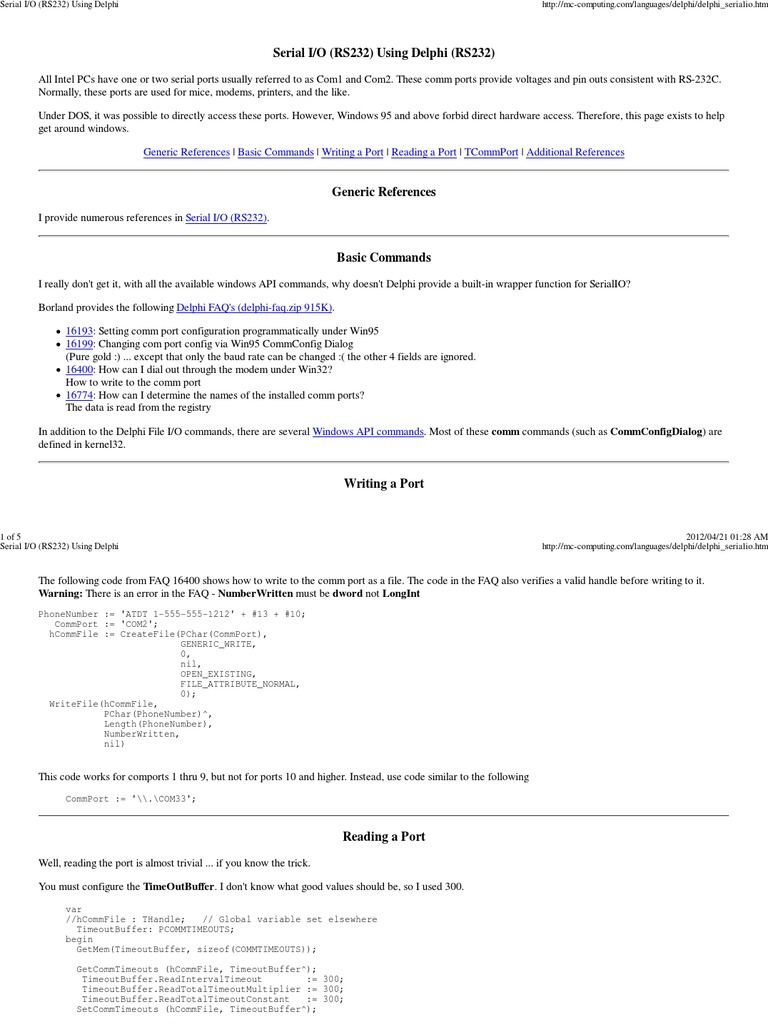 Delphi Serial Port Programming Guide | PDF | String (Computer Science ...