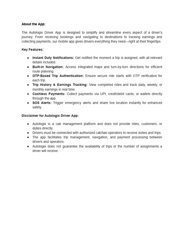 Autologix Driver App Features Overview | PDF