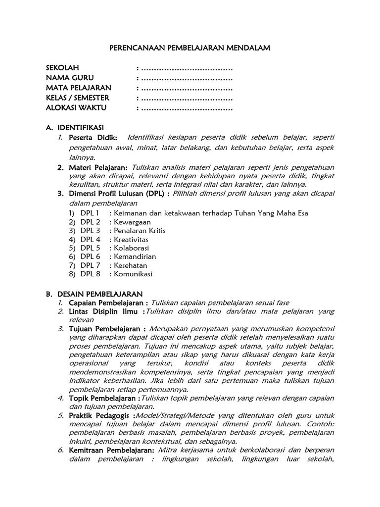 Template - RPP Pembelajaran Mendalam | PDF