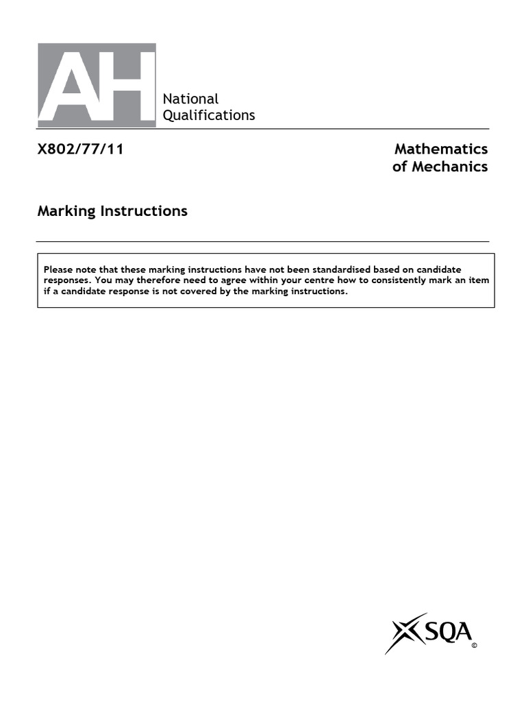 Advanced Higher Mechanics Marking Guide | PDF | Mechanics | Applied And ...
