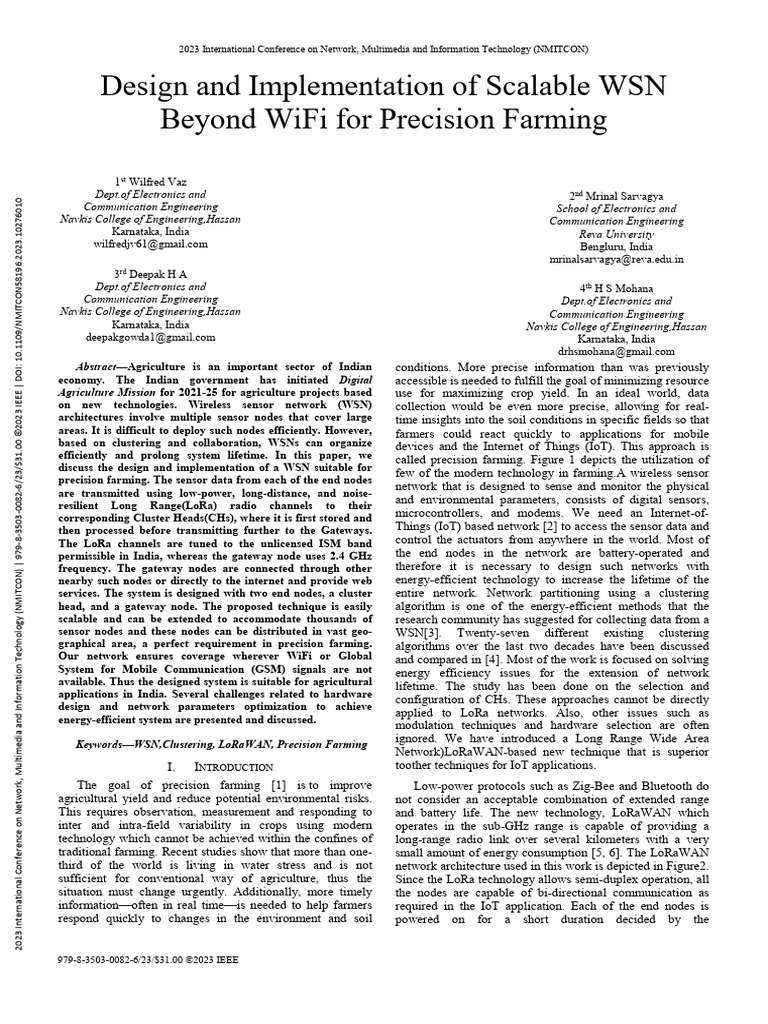 Design and Implementation of Scalable WSN Beyond WiFi For Precision ...