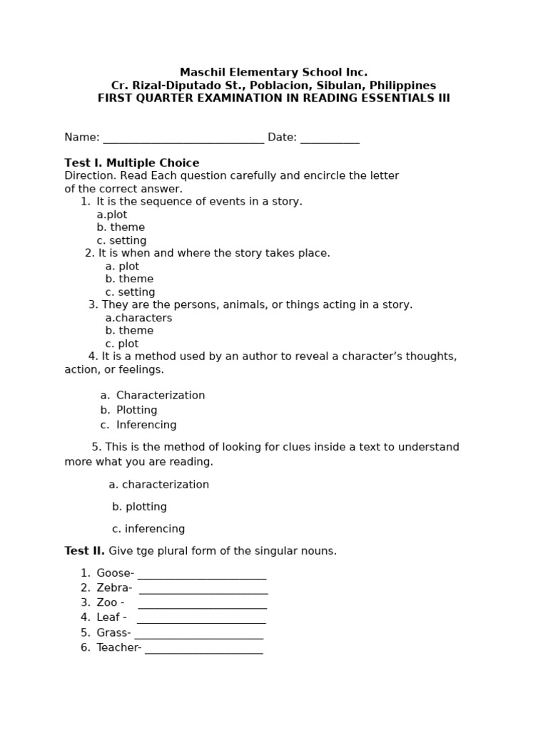 First Quater - Reading Essentials - Gr. 3 | PDF