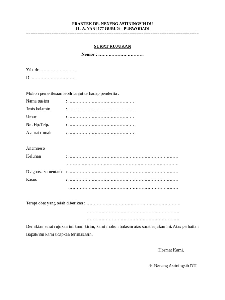 Surat Rujukan Dokter Praktek | PDF