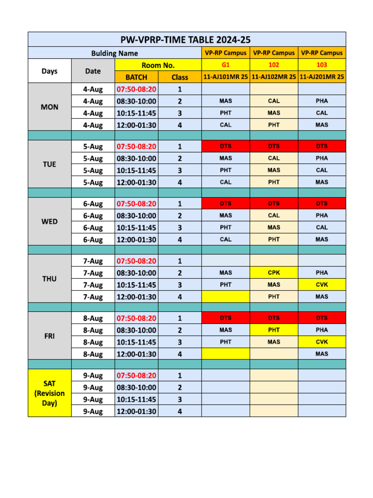 Updated Time Table 4-9 Aug | PDF