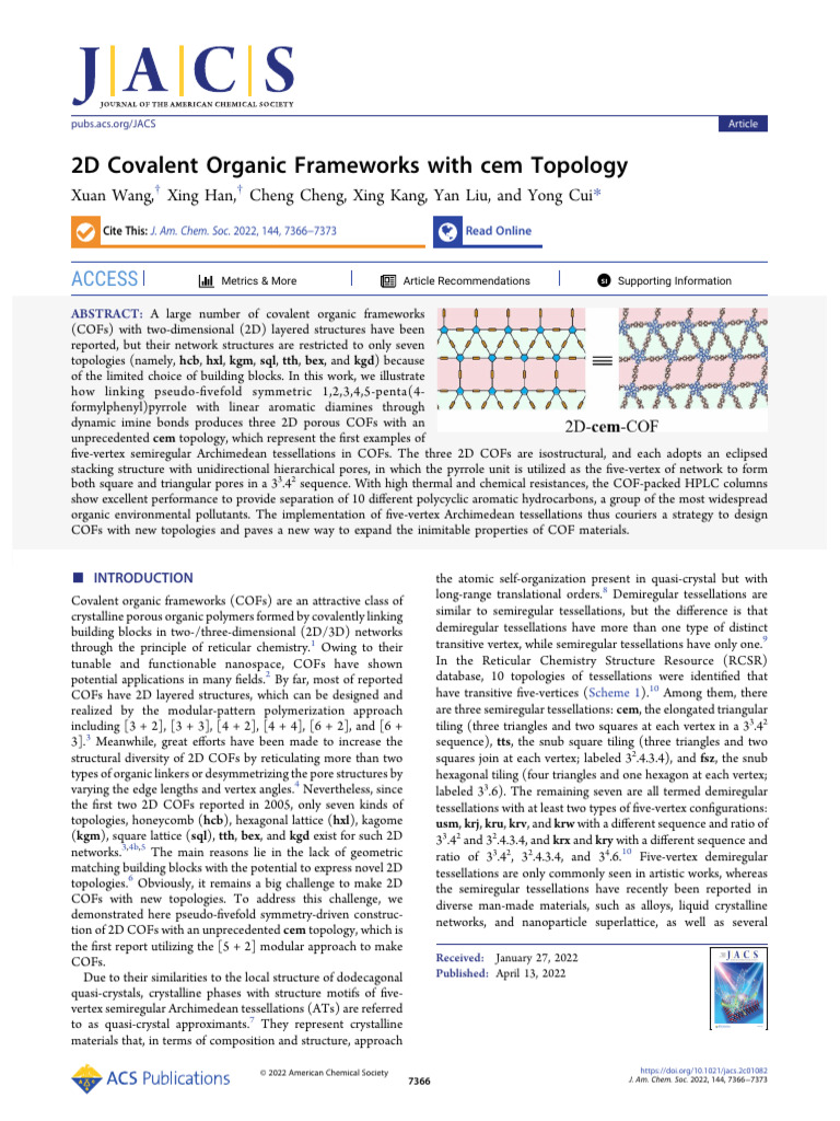 2D Covalent Organic Frameworks With Cem Topology (Xuan Wang, Xing Han ...