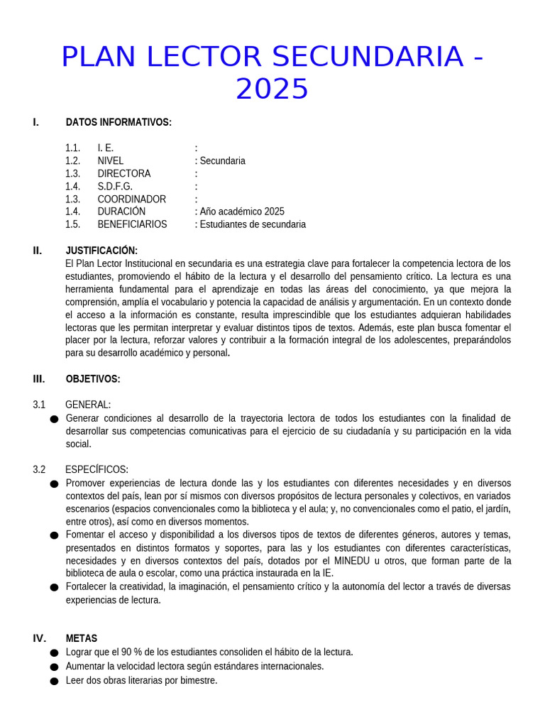 Imágenes del Plan Lector Secundaria 2025 | PDF | Maestros | Salón de clases