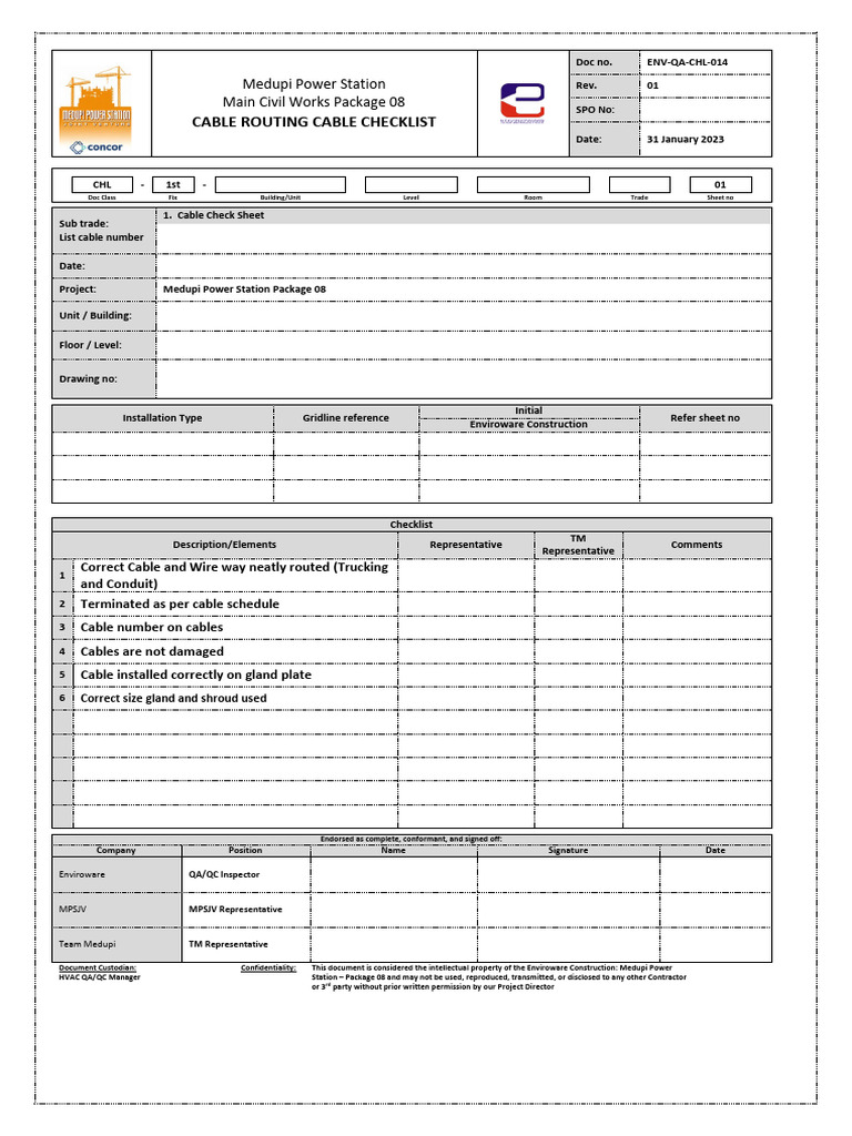 Env Qa CHL 014 Cable Routing | PDF