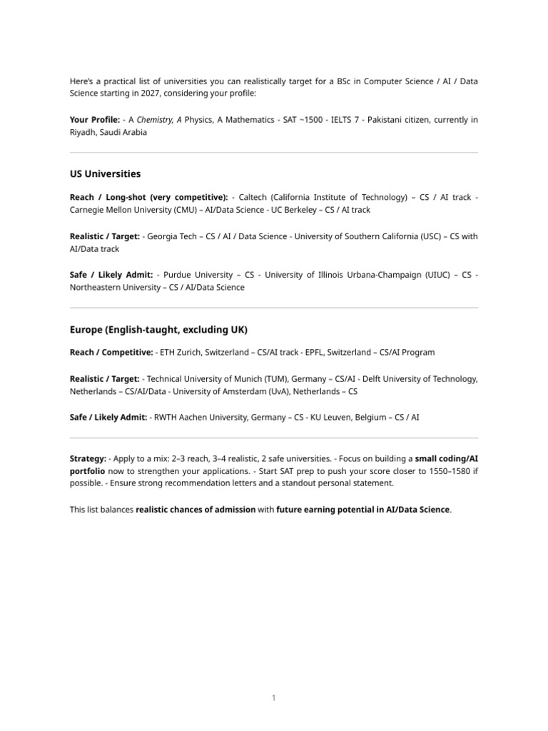 Cs Ai University List | PDF