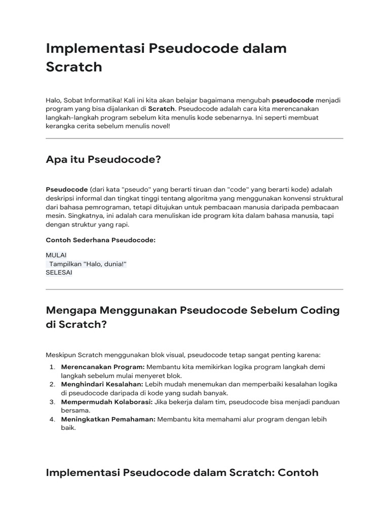 Pseudocode untuk Program Scratch | PDF
